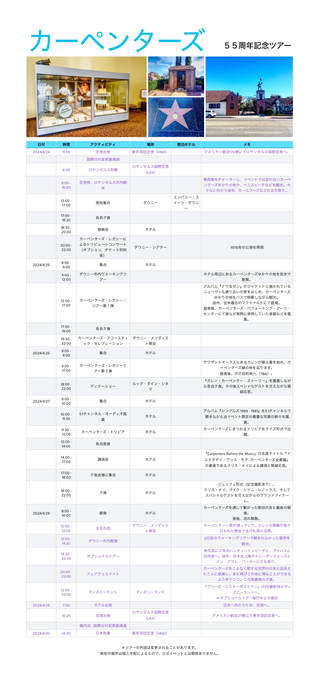 行程表